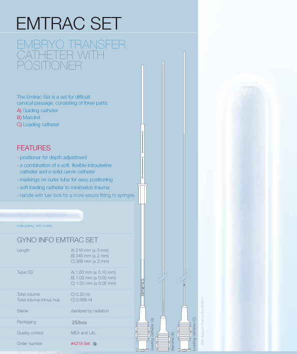 Extra Narrow Embryo Transfer Catheter, Box of 25