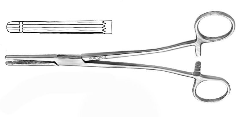 Heaney-Ballentine Hysterectomy Forceps, Straight, Longitudinal Serrations; Length: 21cm (8.25")