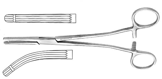 Heaney-Ballentine Hysterectomy Forceps, Curved, Longitudinal Serrations; Length: 21cm (8.25")