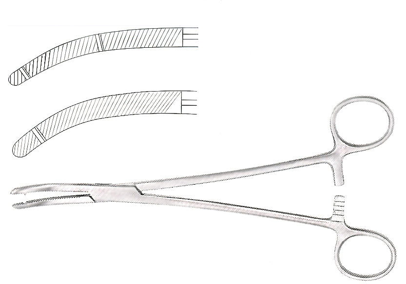 Heaney Hysterectomy Forceps, Curved, Double Groove; Length: 21cm (8.25")